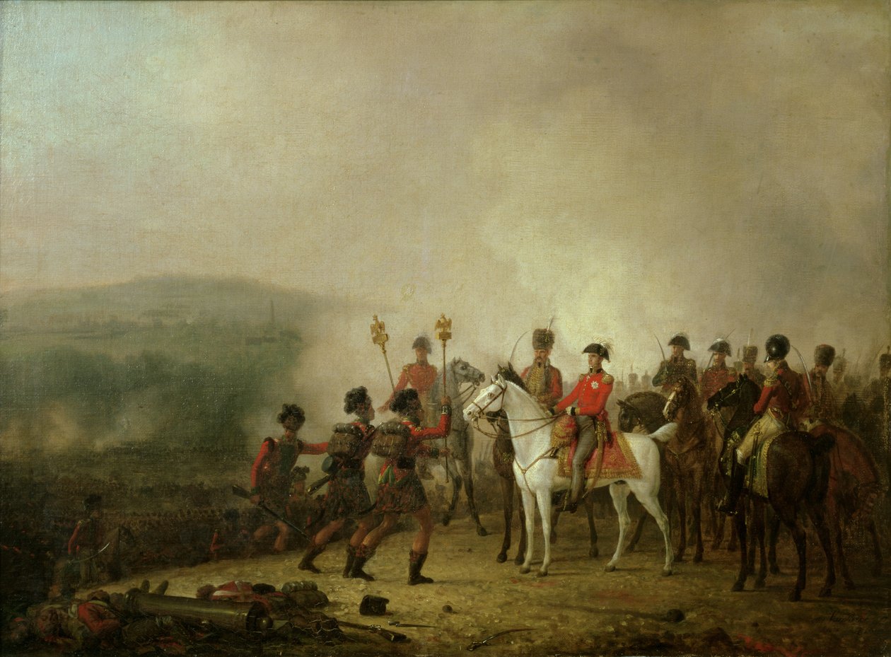 Die Adlerstandarten, die bei Waterloo erobert wurden, kehren zu Wellington zurück, 18. Juni 1815 von Mathieu Ignace van Bree