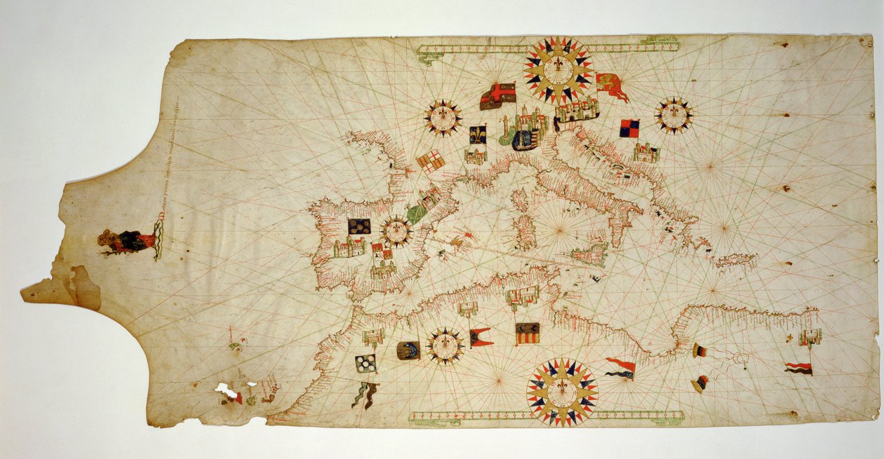 Miniatur-Nautikkarte des zentralen Mittelmeers, 1560 von Matteo Prunes