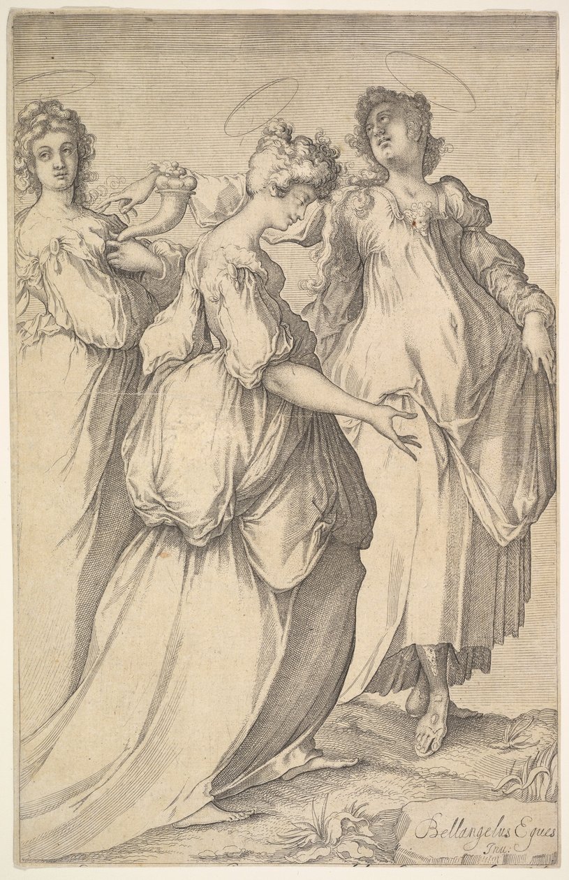 Drei weibliche Figuren mit Heiligenschein (ca. 1610-50) von Matthaus Merian