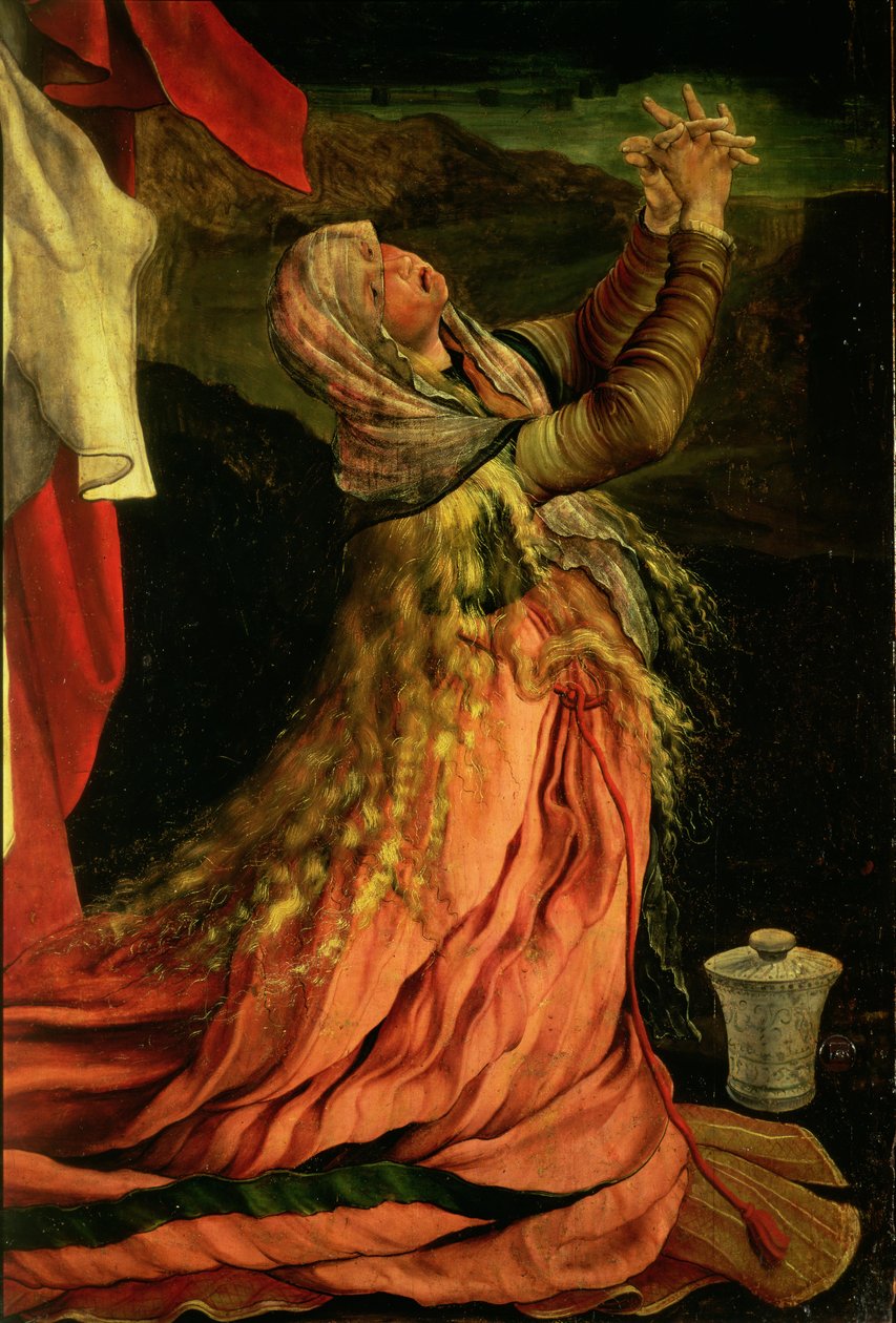 Maria Magdalena, Detail aus der Kreuzigung vom Isenheimer Altar, ca. 1512-16 (Detail) von Matthias Grünewald