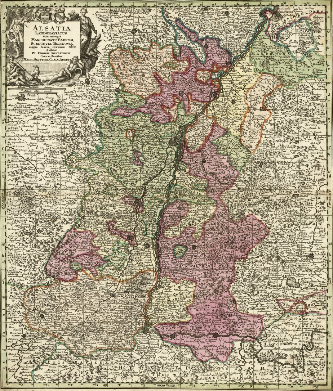 Elsass, Baden, Sundgau und Breisgau Karte von Georg Matthäus Seutter