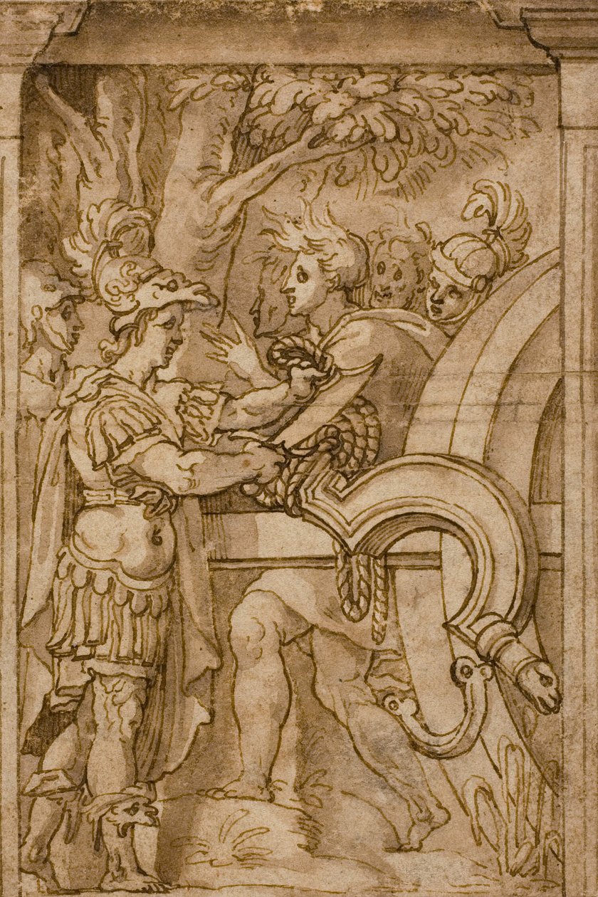 Alexander durchtrennt den Gordischen Knoten von Maturino da Firenze