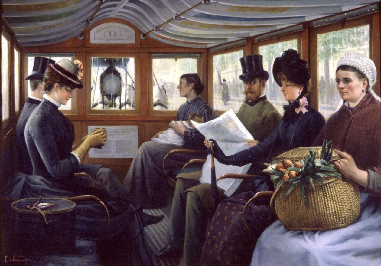 Passagiere in einem Bus in Paris von Maurice Delondre