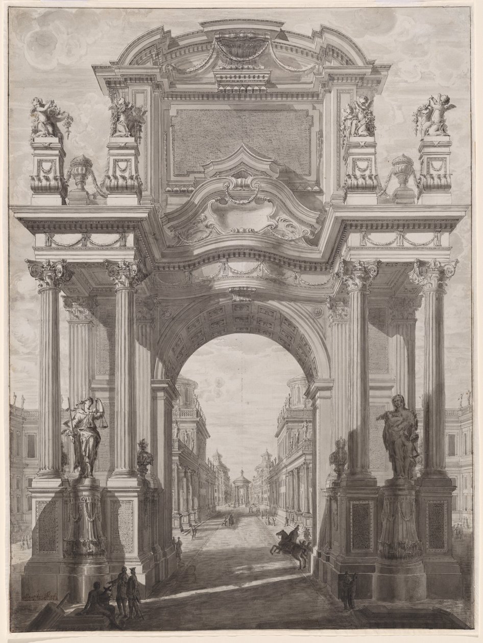 Architektonische Capriccio mit einem Triumphbogen von Maurizio Pedetti