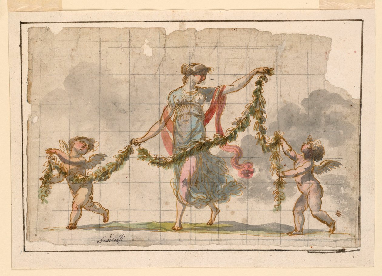 Zeichnung, Wandmalerei, ca. 1820 von Mauro Gandolfi
