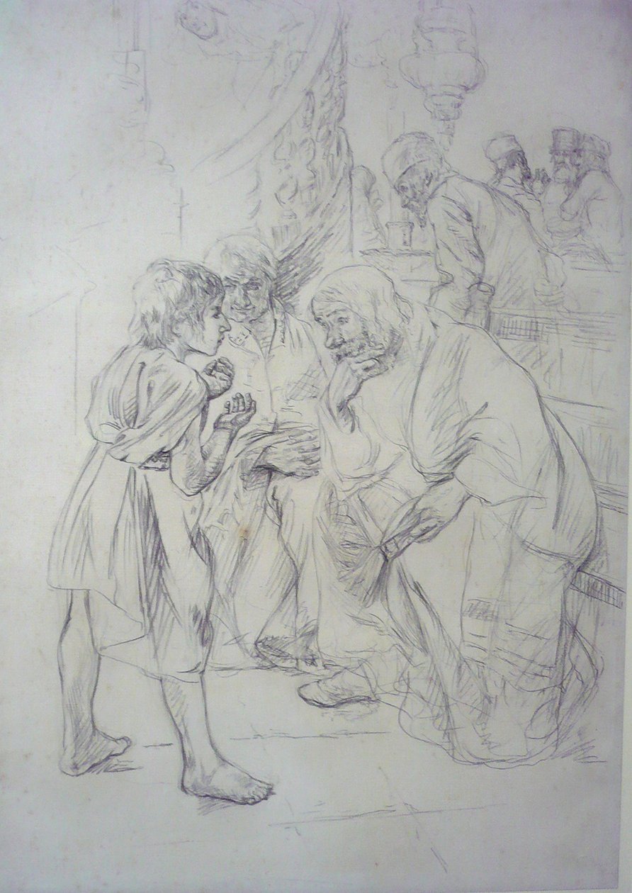 Skizze zu Der zwölfjährige Jesus im Tempel von Max Liebermann