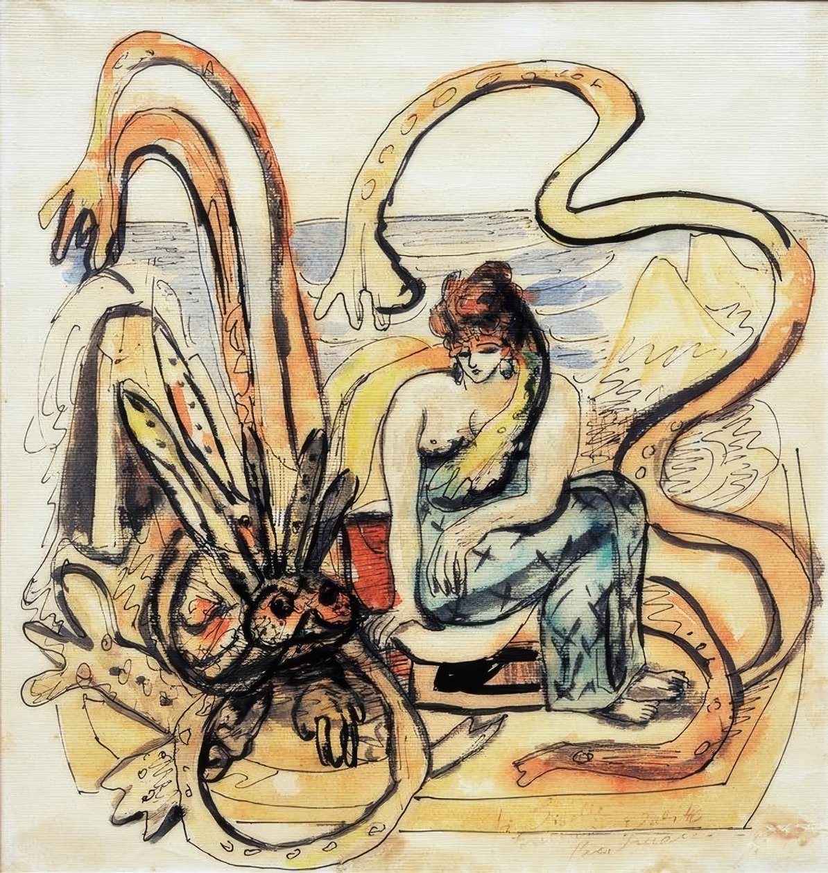 Jungfrau mit dem Untier (Frau mit Meermann) von Max Beckmann