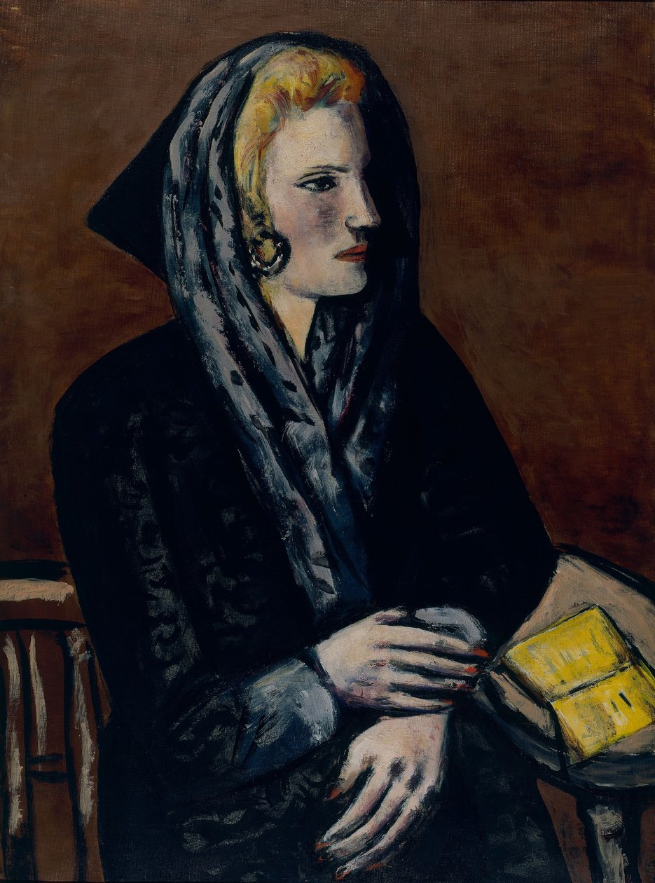 Dame mit grauem Kapuzon von Max Beckmann