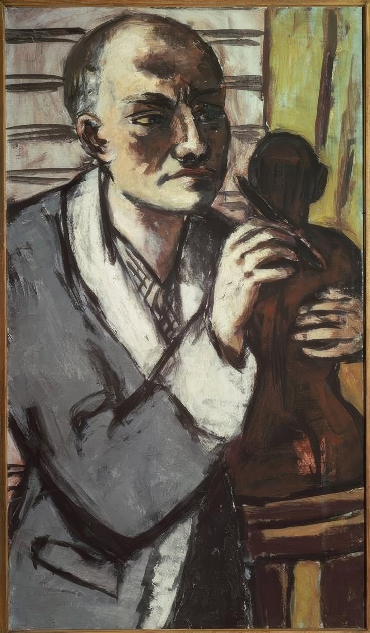 Selbstbildnis mit grauem Schlafrock von Max Beckmann