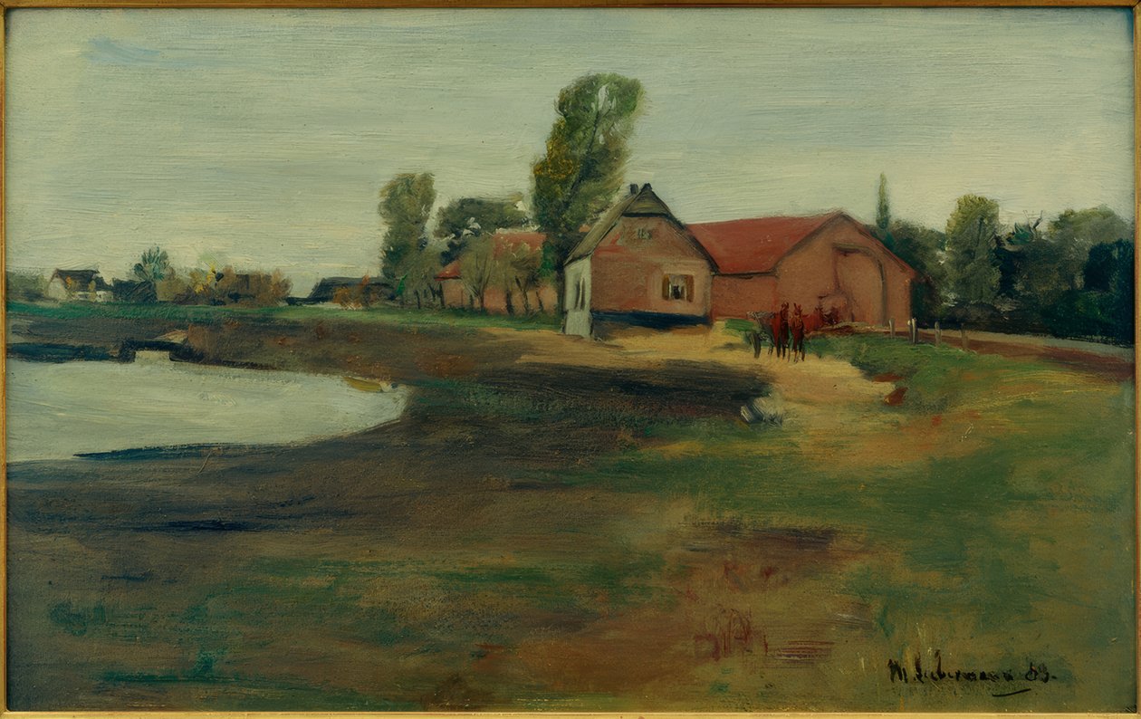 Dorfstraße in Militsch (Landschaft mit Teich) von Max Liebermann