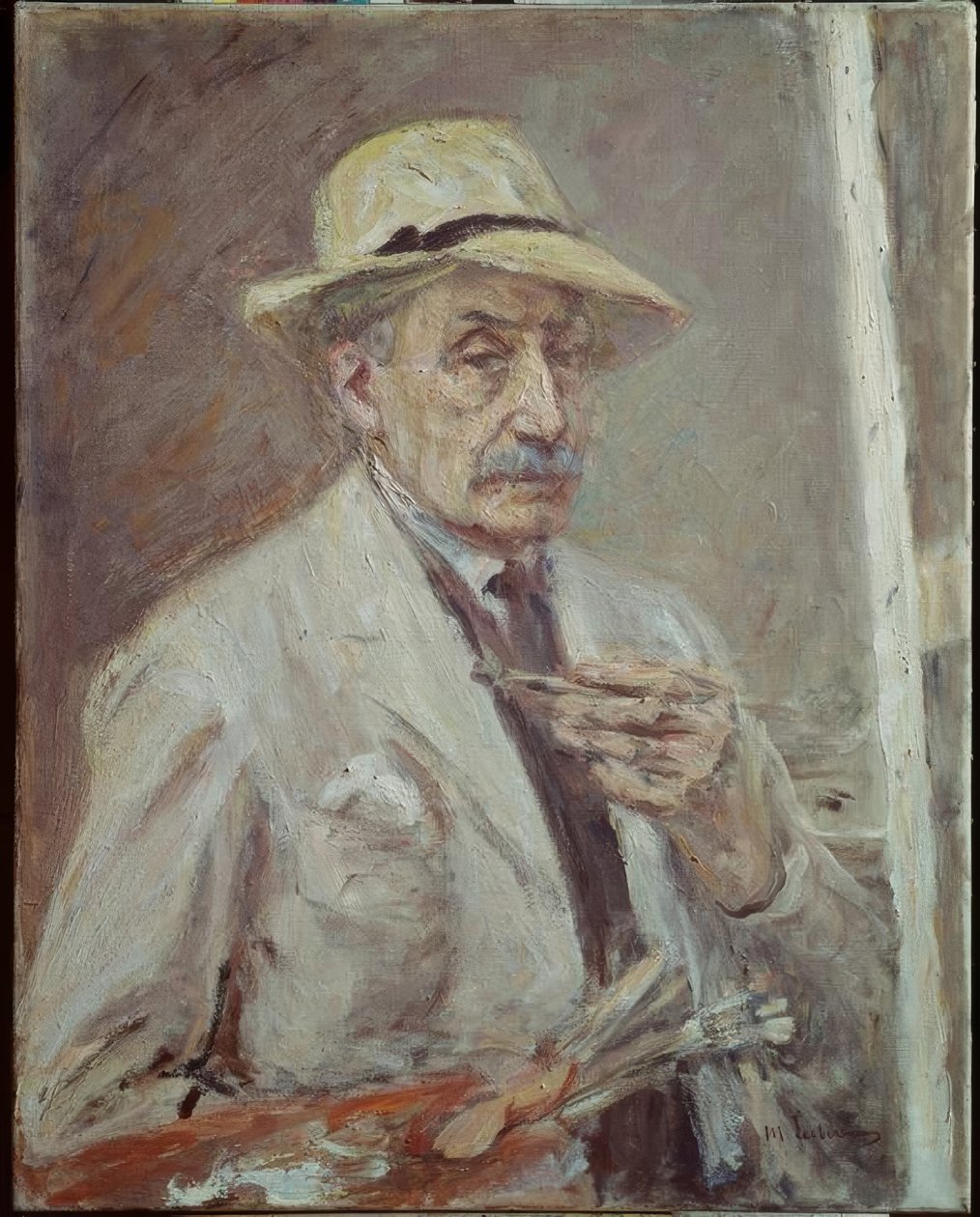Selbstbildnis mit Malkittel und Hut von Max Liebermann