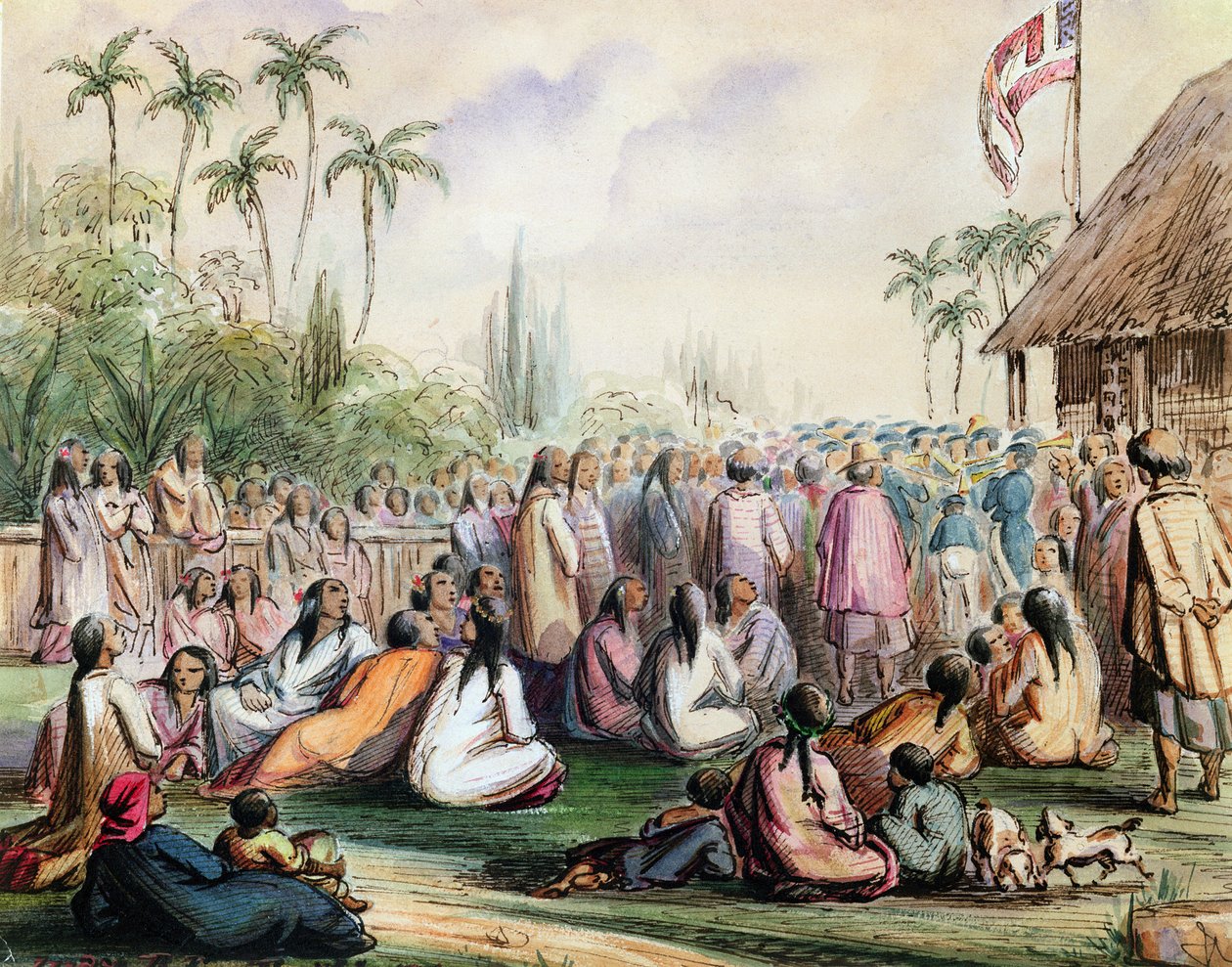 Der Pavillon des französischen Protektorats in Tahiti im Jahr 1842, ca. 1842-48 von Maximilien Radiguet