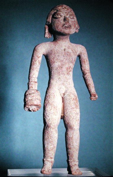 Figur eines tlachtli-Spielers mit einem Handschuh an der rechten Hand, aus Mexiko, Vor-Klassische Periode, 1300-800 v. Chr. von Mayan