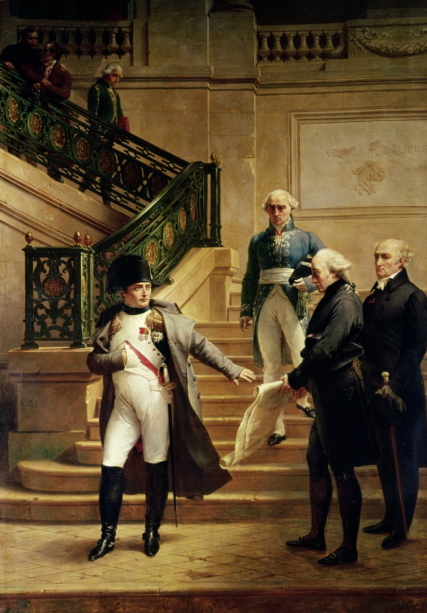 Napoleon I. (1769-1821) im Palais Royal, empfangen vom Präsidenten des Tribunals und Ablehnung der Pläne von Percier oder Fontaine, 1807 von Merry Joseph Blondel