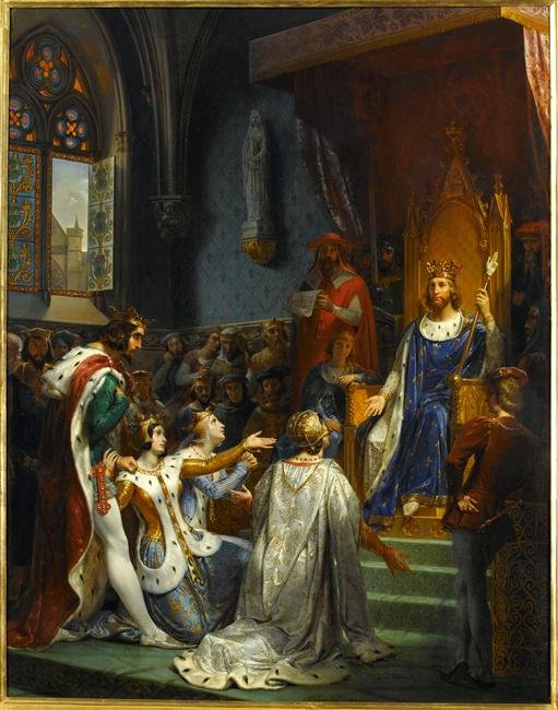 König Johann II. der Gute empfängt im Louvre die Unterwerfung von Karl II. dem Bösen, König von Navarra, 1354 von Merry Joseph Blondel