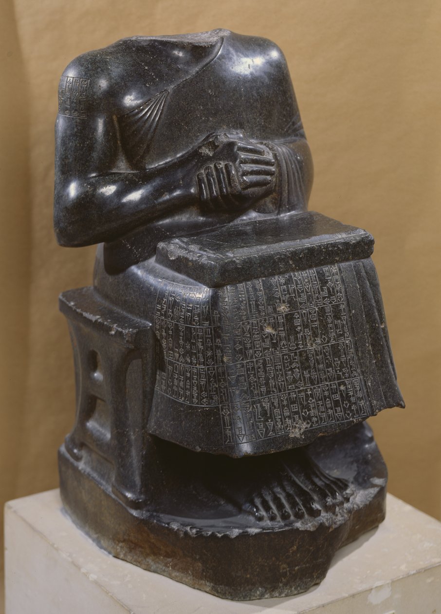 Gudea, Prinz von Lagash, gewidmet dem Gott Ningirsu, genannt Architekt mit Plänen, ca. 2120 v. Chr. von Mesopotamian