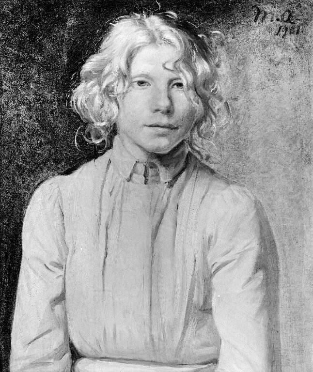 Ein Skagen-Mädchen im roten Kleid von Michael Peter Ancher