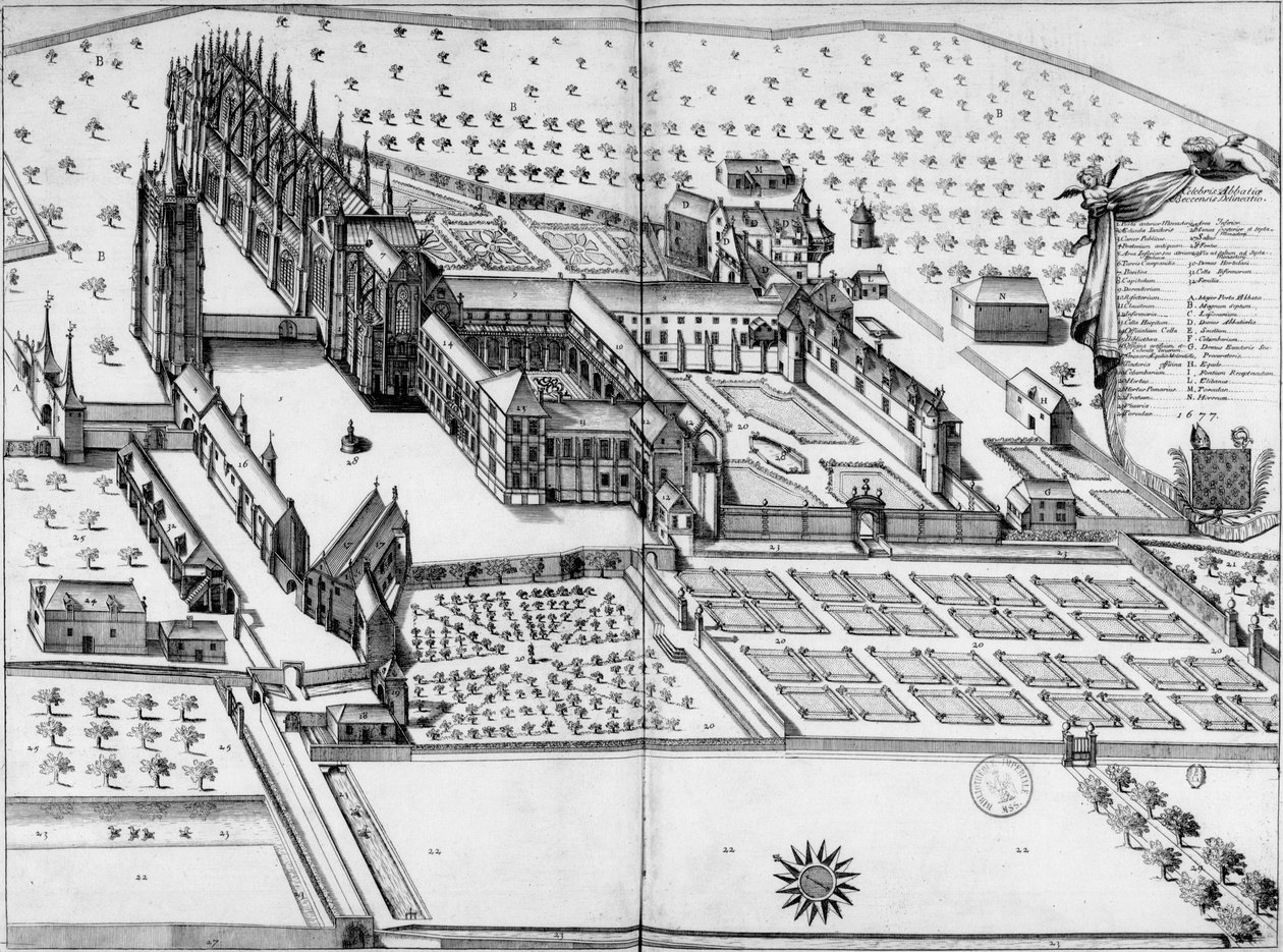 Abtei Notre-Dame du Bec. Gesamtansicht im Jahr 1677 von Michel Germain