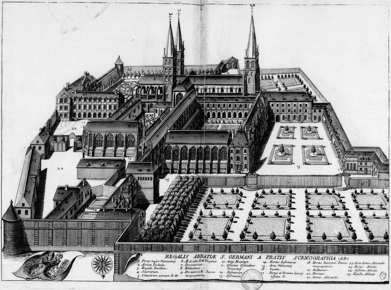 Tafel von 1687, zeigt die Abtei von St. Germain des Prés in Paris von Michel Germain