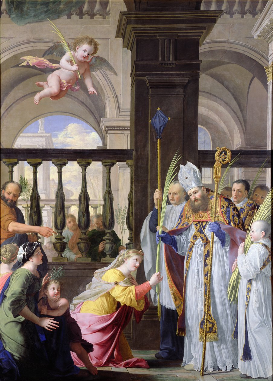 St. Genevieve empfängt eine Palme von St. Medard am Palmsonntag von Michel des Gobelins Corneille