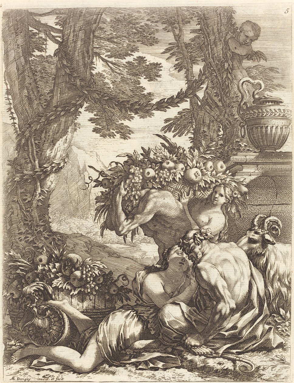 Faun umarmt eine Bacchantin von Michel Dorigny