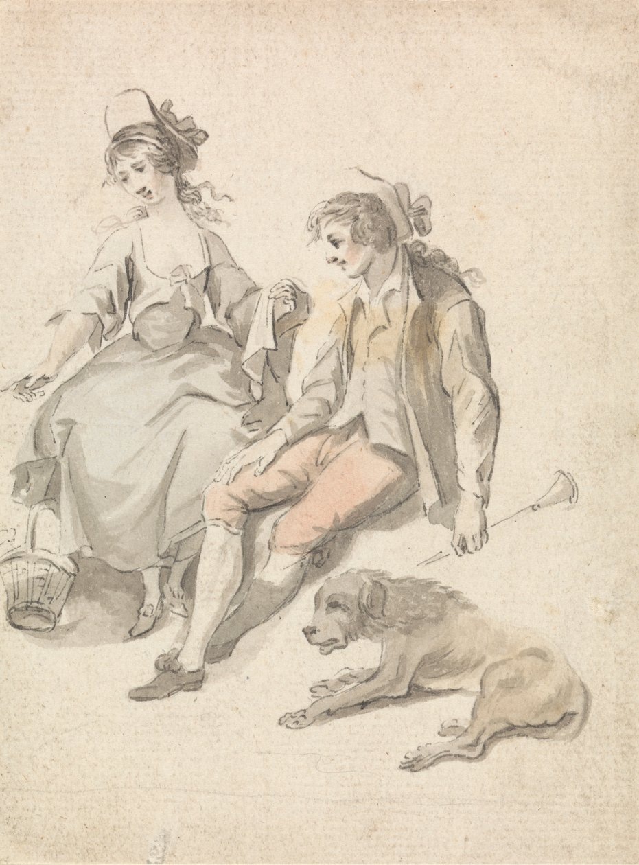 Hirte, Hirtin und Hund von Michel Vincent Brandoin