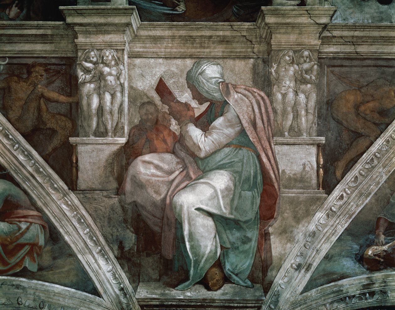 Die persische Sibylle, Detail von der Decke der Sixtinischen Kapelle, 1508-12 von Michelangelo Buonarroti