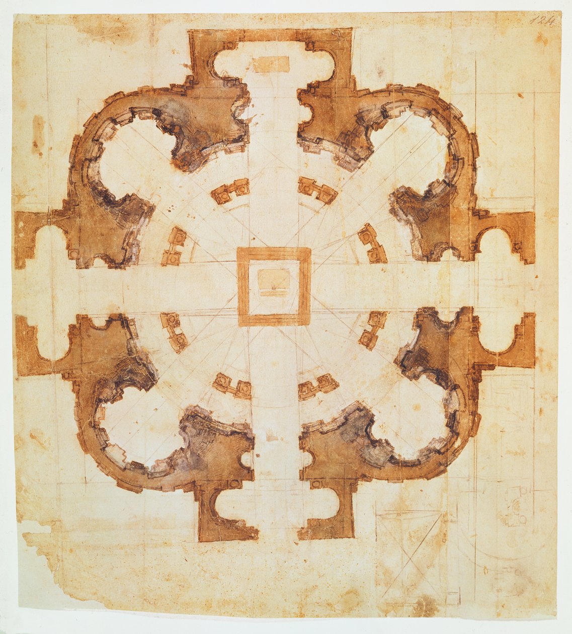 Plan für die Kirche San Giovanni dei Fiorentini, Rom, 16. Jahrhundert von Michelangelo Buonarroti