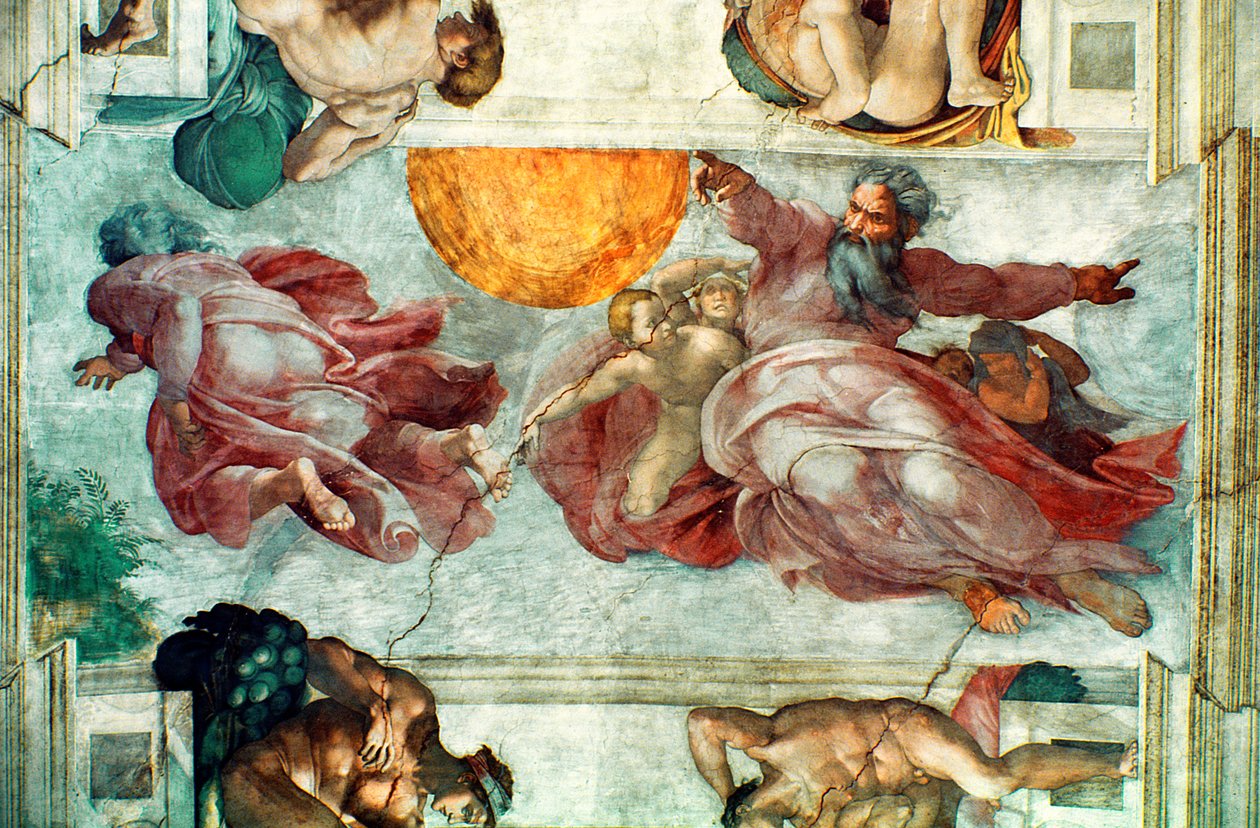 Sixtinische Kapelle: Erschaffung der Sonne und des Mondes, 1508-12 von Michelangelo Buonarroti