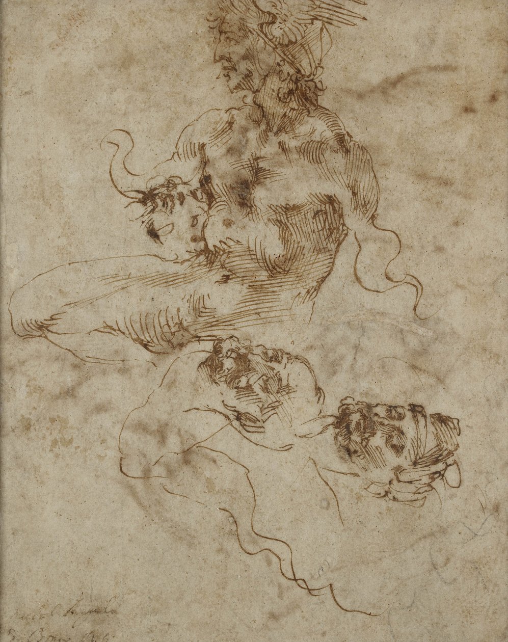 Studie eines sitzenden jungen Mannes, mit Kopfstudien, ca. 1502 von Michelangelo Buonarroti