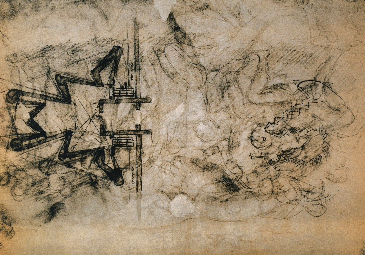 Studie von Figuren und Plänen für die Befestigung von Florenz; Zeichnung von Michelangelo. Casa Buonarroti, Florenz von Michelangelo Buonarroti