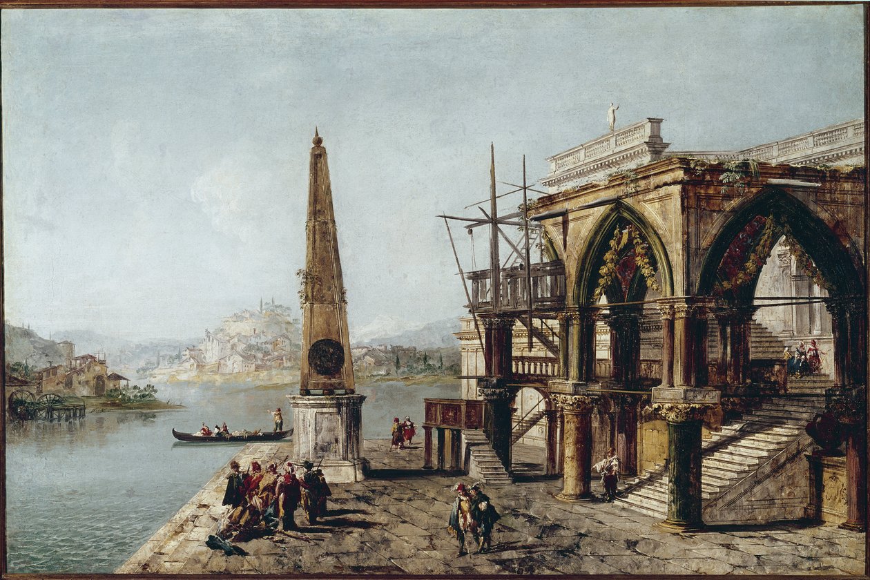 Imaginäre Ansicht mit Obelisk (Öl auf Leinwand) von Michele Marieschi