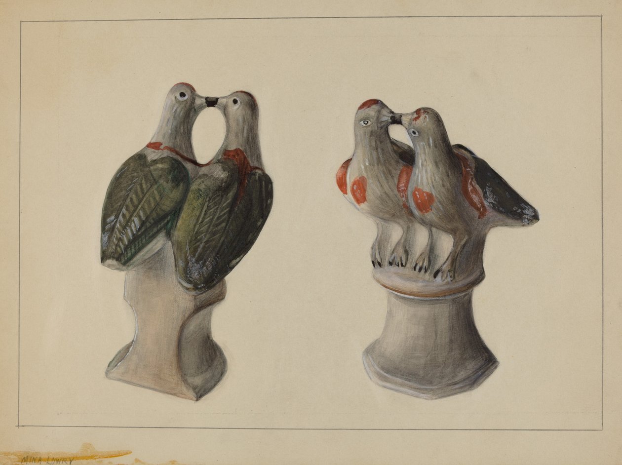 Kreidefiguren von Liebesvögeln, ca. 1937 von Mina Lowry
