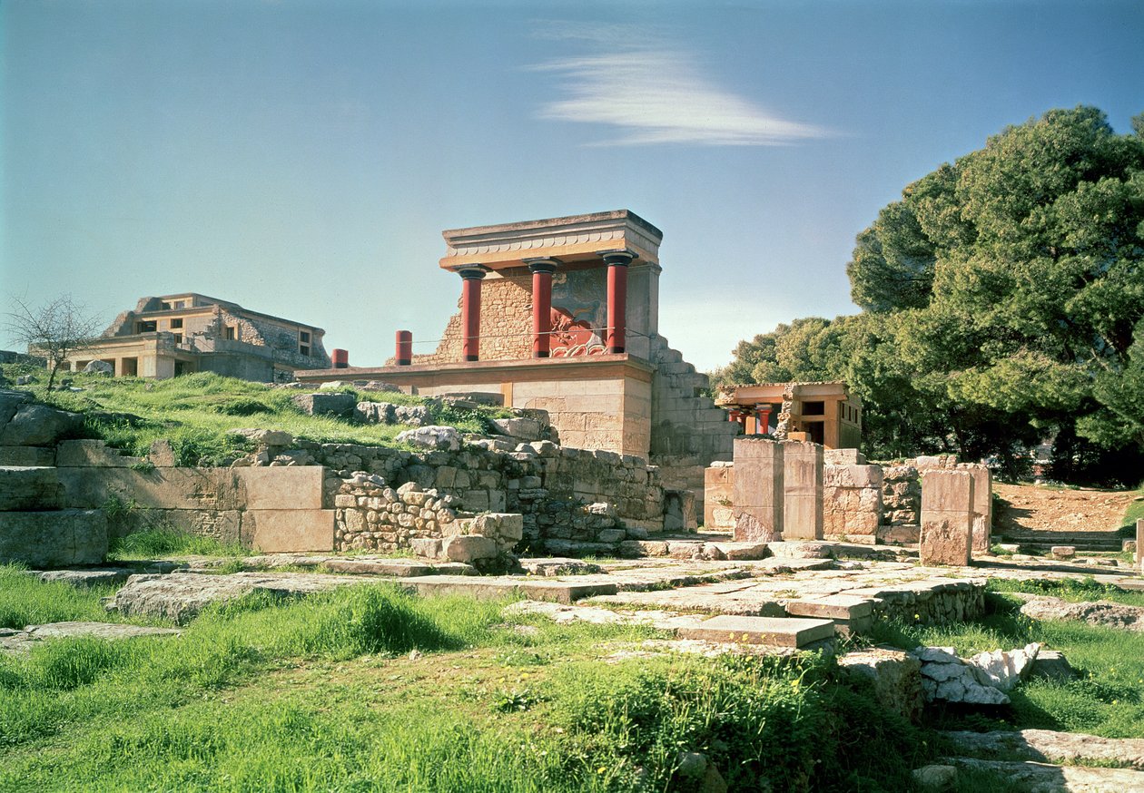 Blick auf den Palast von Knossos, von Osten, ca. 1500 v. Chr. von Minoan