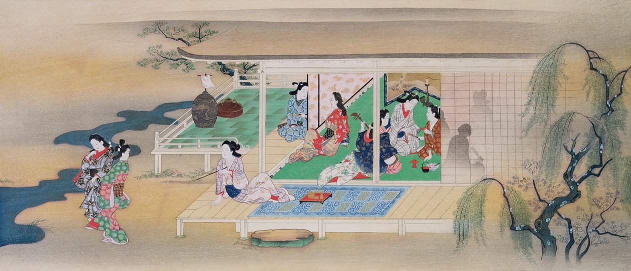Musikalischer Abend bei Mondschein im Juni, Illustration aus der Kokka-Zeitschrift, veröffentlicht 1905-6 von Miyagawa Chōshun