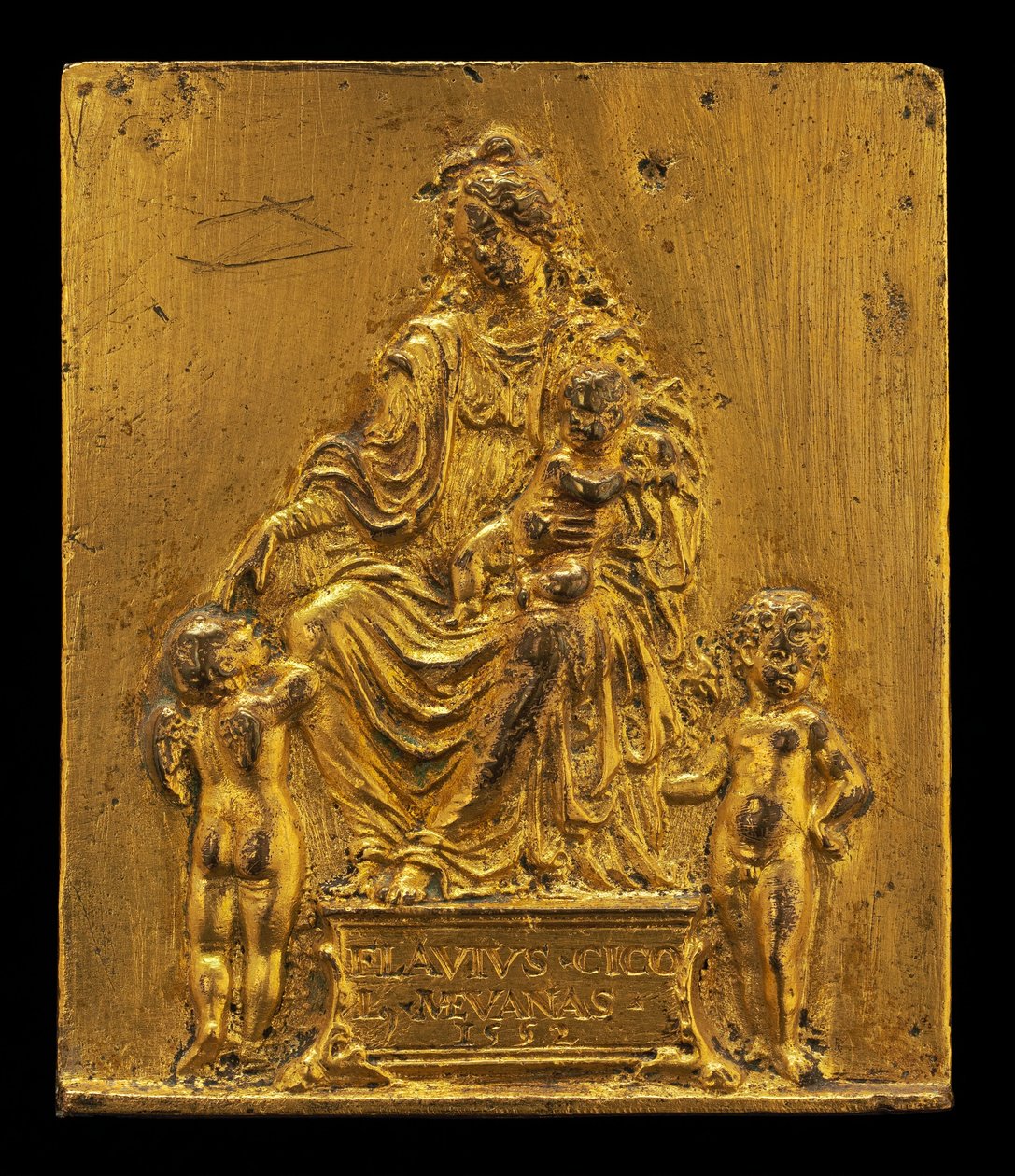 Madonna und Kind auf dem Thron mit zwei Engeln, 1552 von Moderno