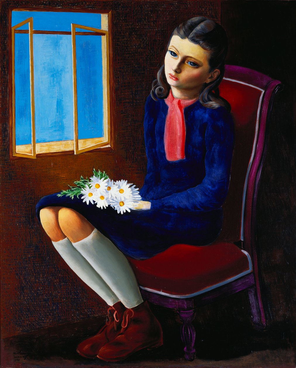 Ein junges Mädchen mit Margeriten von Moise Kisling