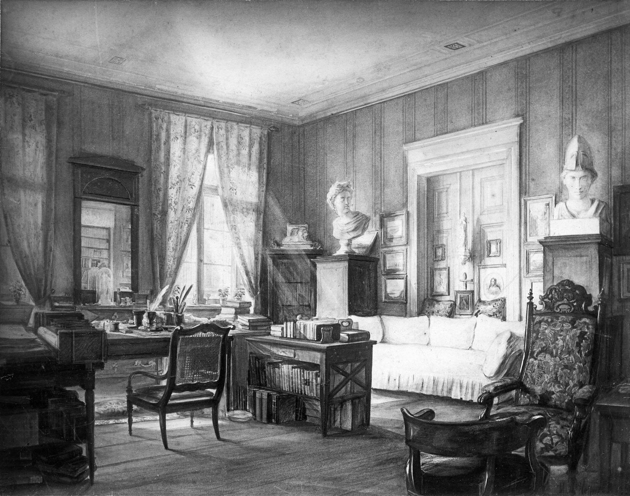Das Arbeitszimmer von Wilhelm Grimm in der Linkstraße Nr. 7 in Berlin von Moritz Hoffmann