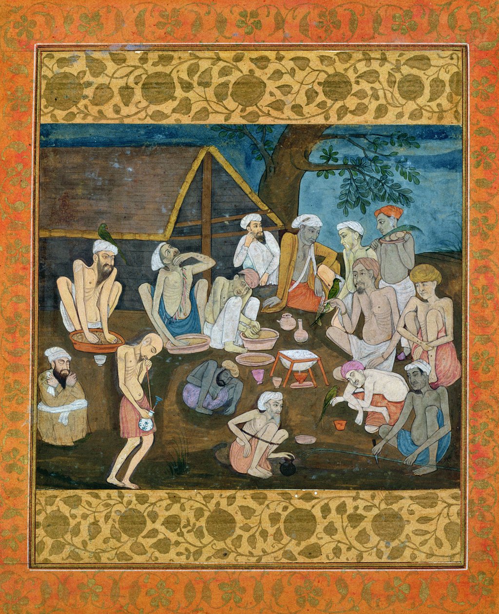 Versammlung von Fakiren, die Bhang und Ganja zubereiten, aus dem Großen Clive-Album von Mughal School