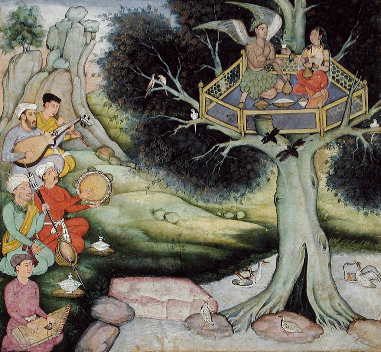 Somaprabha und eine himmlische Nymphe lauschen der Musik, ca. 1590 von Mughal School