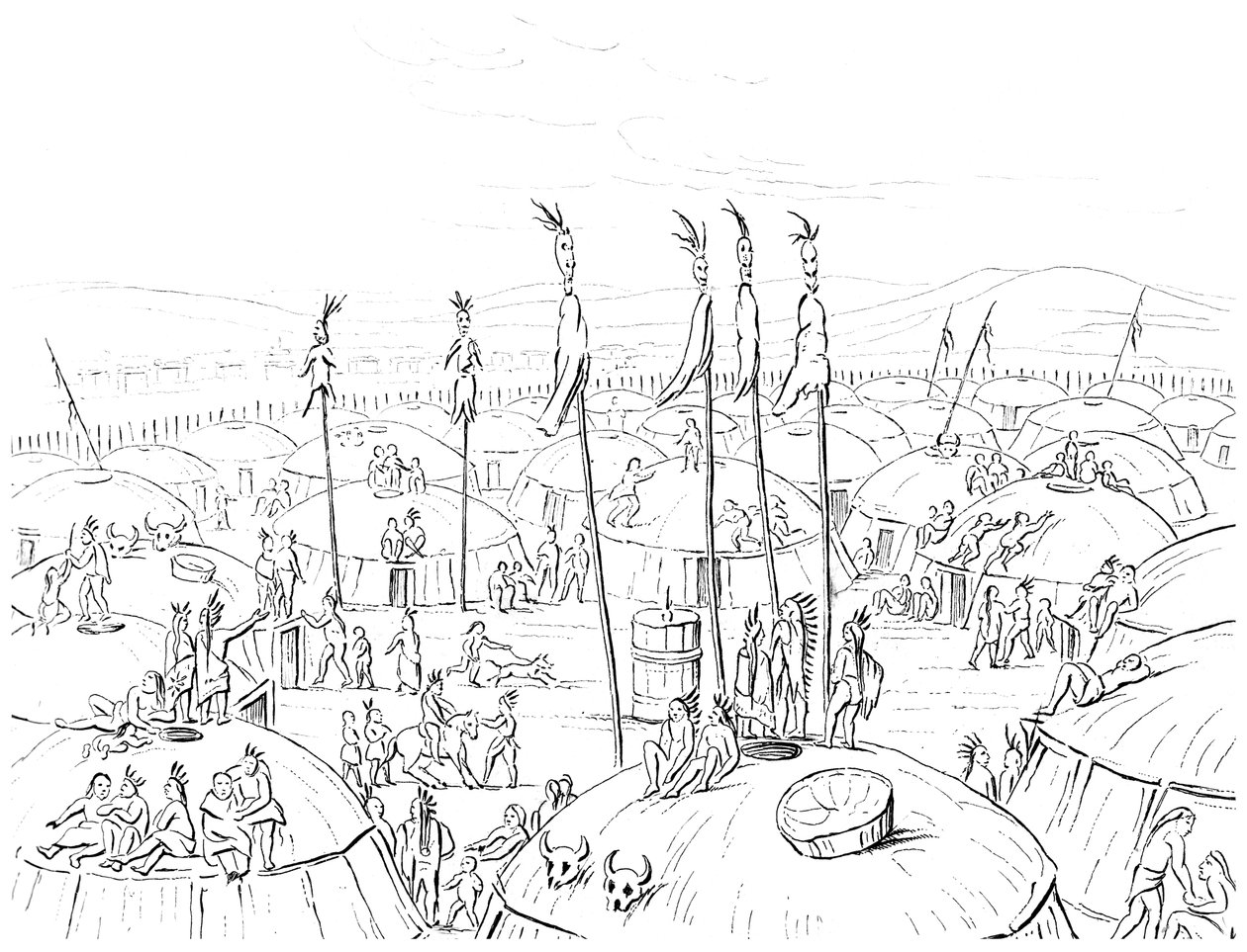 Mandan-Dorf, Oberer Missouri, Amerika, 1841 von Myers and Co