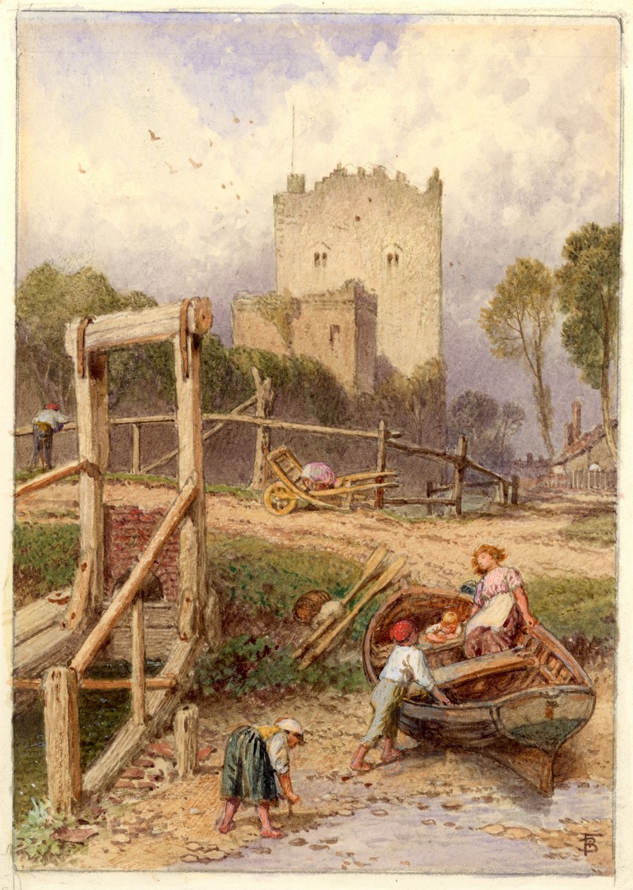 Landschaft mit Boot und Figuren von Myles Birket Foster