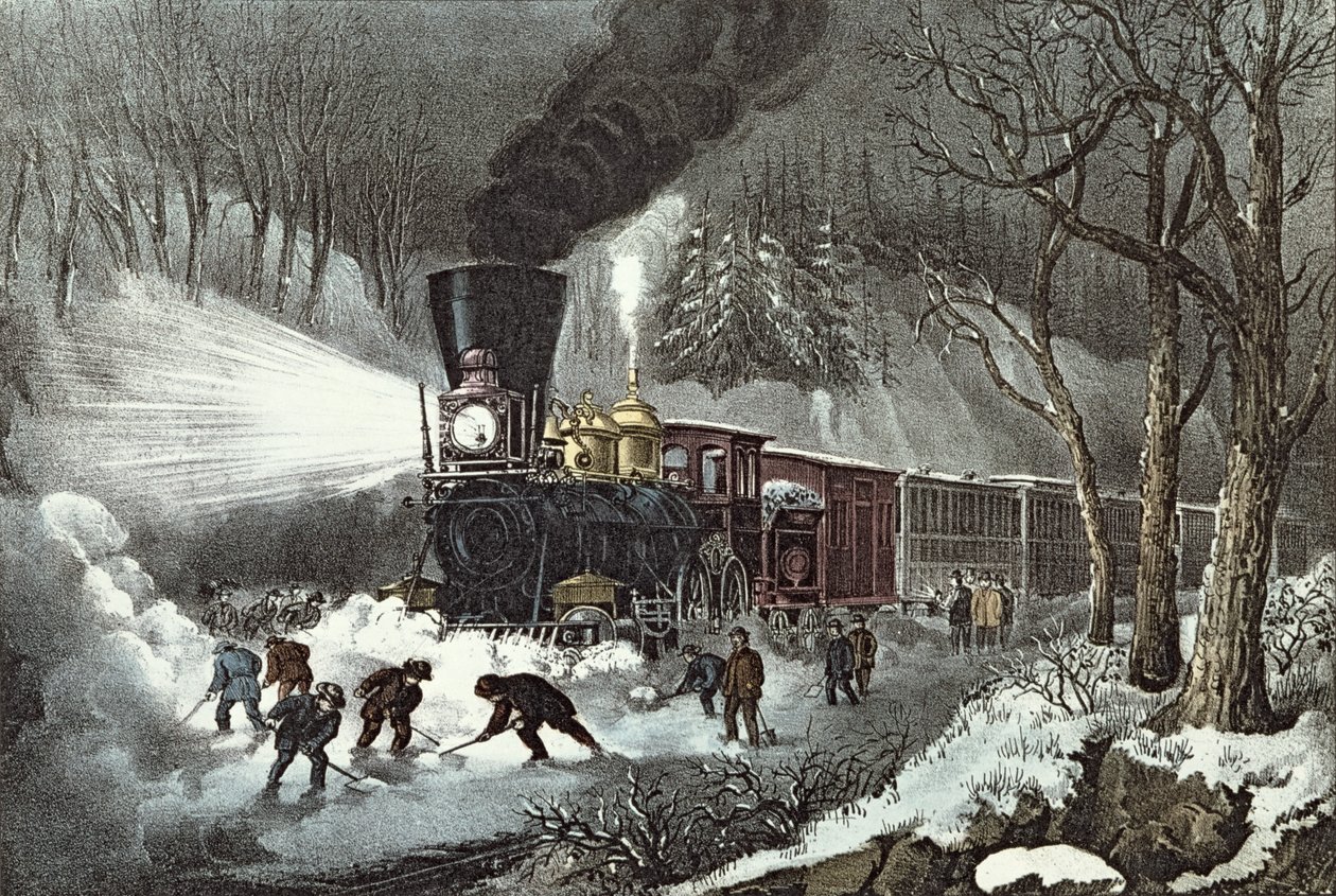Amerikanische Eisenbahnszene, 1871 von N. and Ives, J.M. Currier