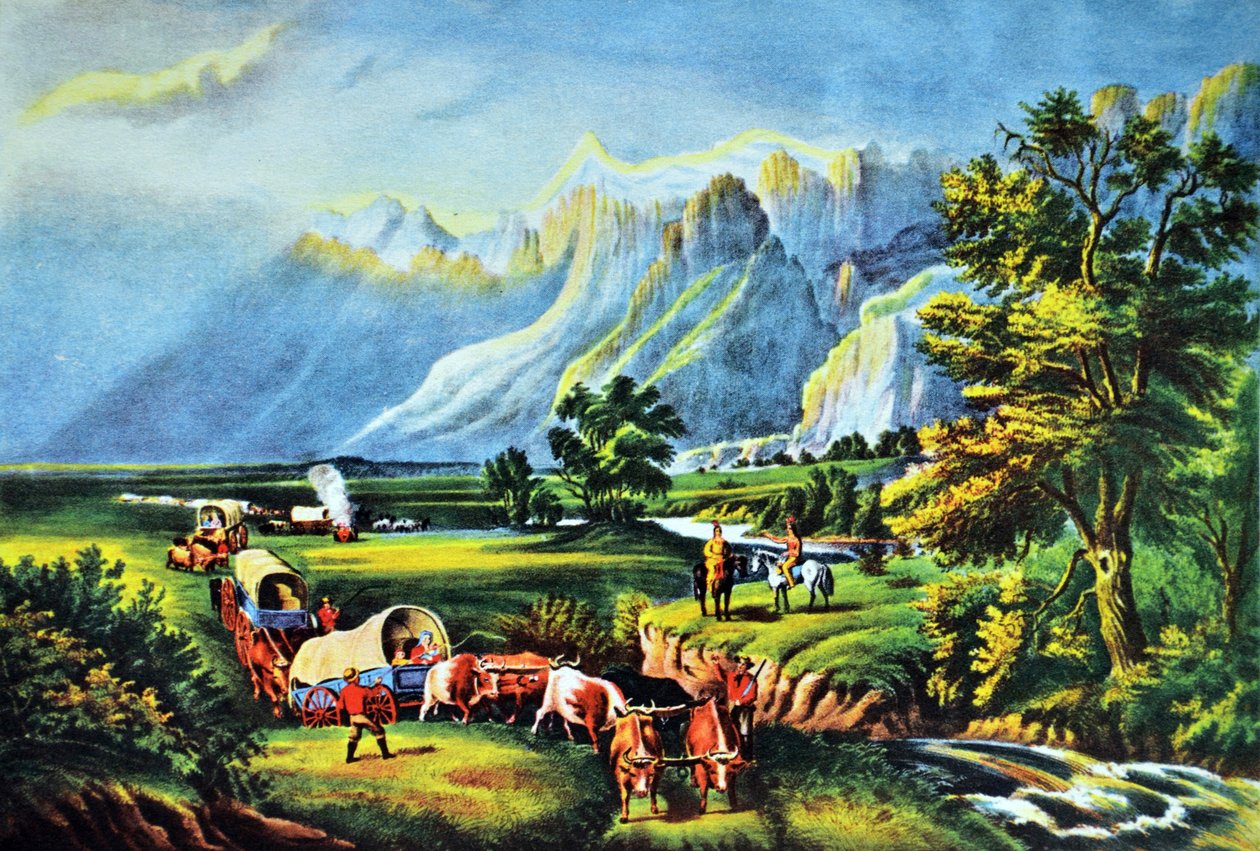 Die Rocky Mountains, Die Auswanderer überqueren die Ebenen von N. and Ives, J.M. Currier