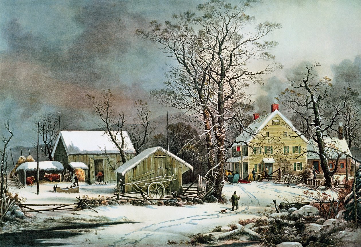 Winter auf dem Land - Ein kalter Morgen, Neuengland von N. and Ives, J.M. Currier