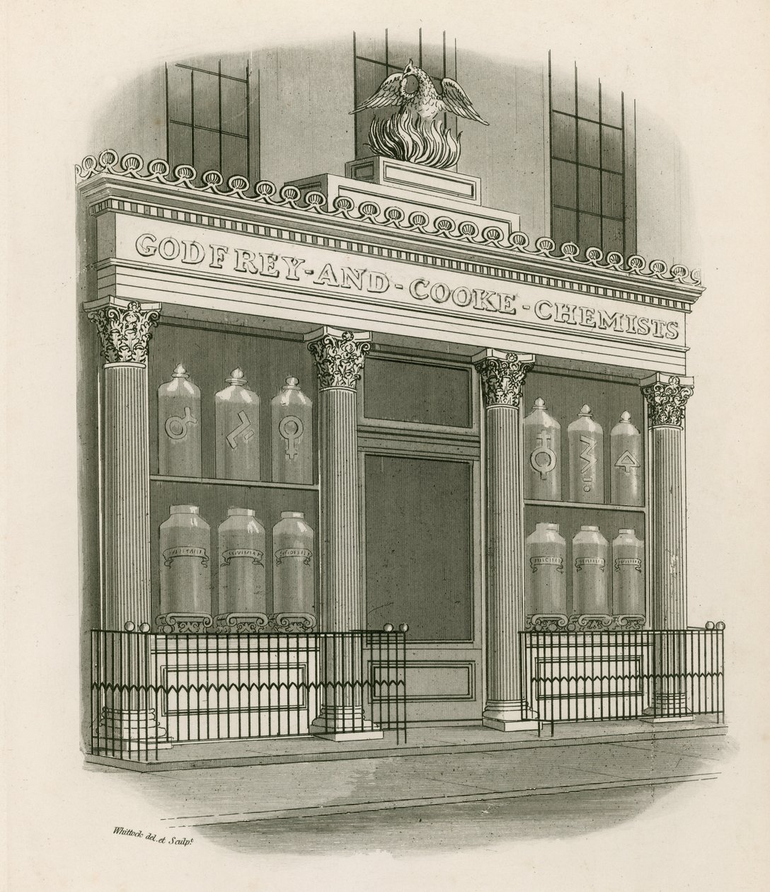 Ladenfront von Godfrey und Cooke, Chemiker, Conduit Street, London von Nathaniel Whittock