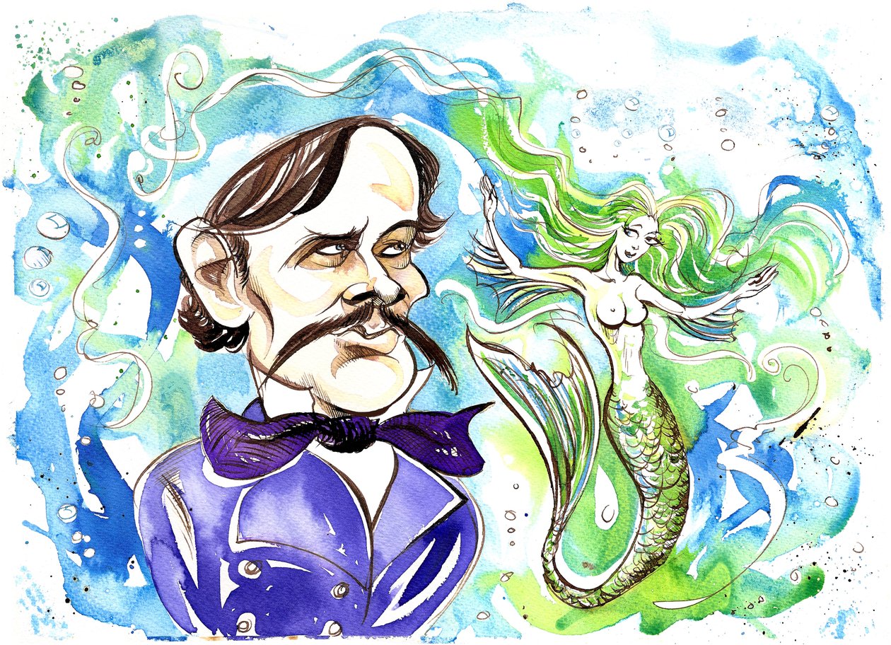 Alexander Dargomyzhsky - Karikatur des russischen Komponisten mit Illustration der Oper Rusalka (1855) von Neale Osborne