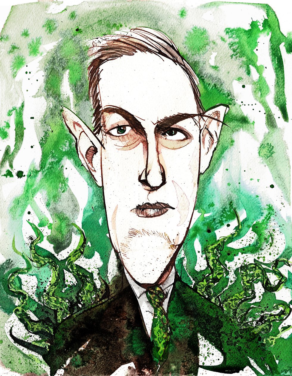 Amerikanischer Horror- und Science-Fiction-Schriftsteller Howard Phillips Lovecraft (1890-1937); Karikatur von Neale Osborne