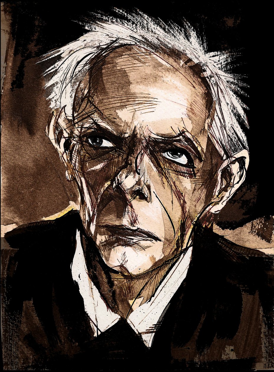 Béla Bartók von Neale Osborne, Karikatur in Tinte und Aquarell von Neale Osborne