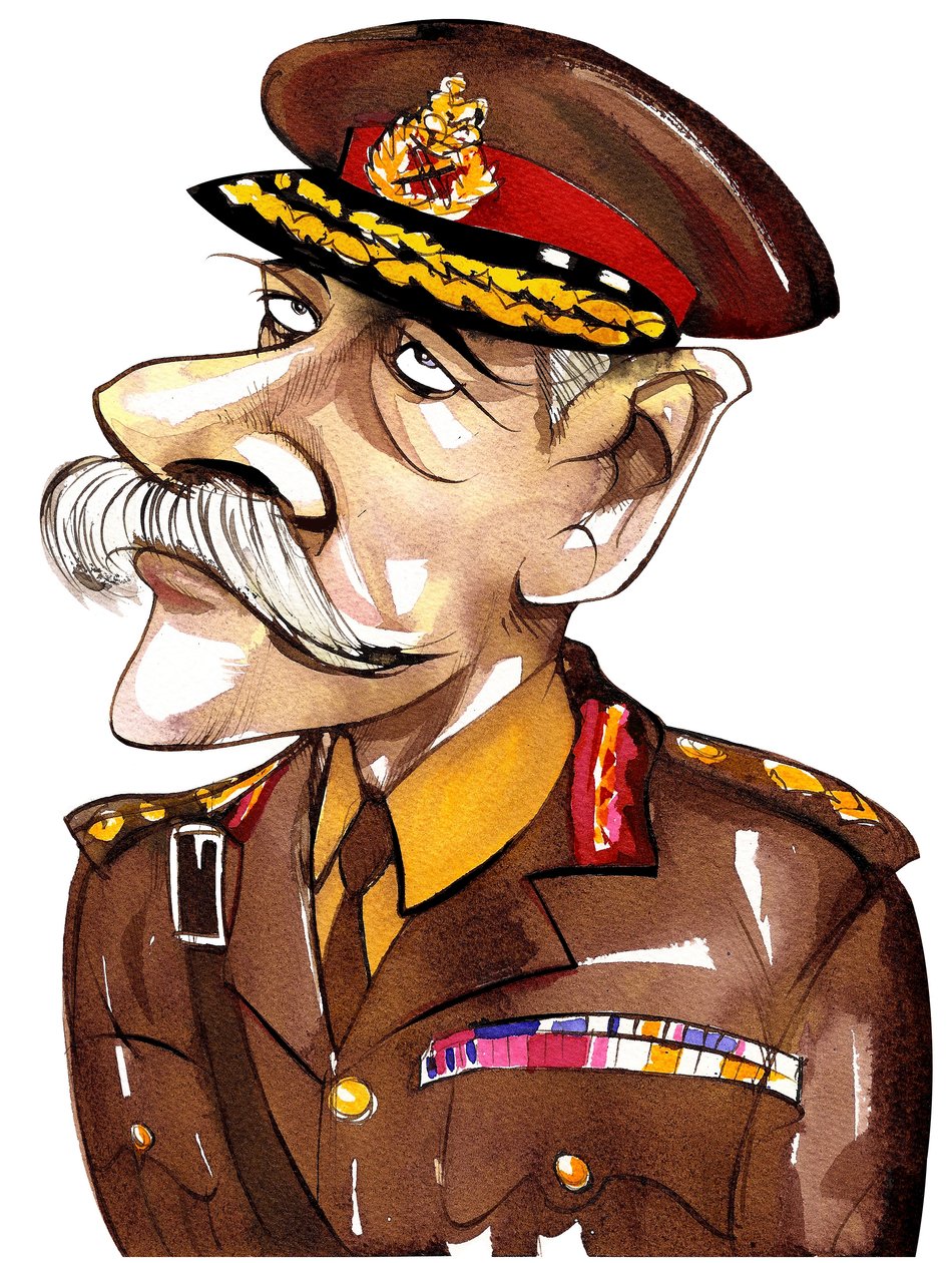 Britischer Feldmarschall, Erster Earl Haig von Bernersyde (1861-1928); Farbkarikatur in Uniform von Neale Osborne
